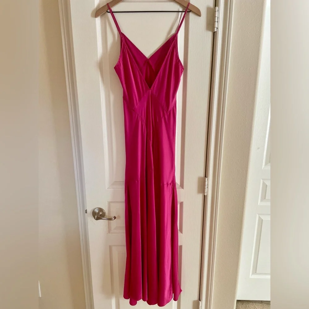 Vintage Y2K Rare Victoria Secret 100% Silk Hot Pink Maxi Slip Dress Nightgown - Picture 11 of 12